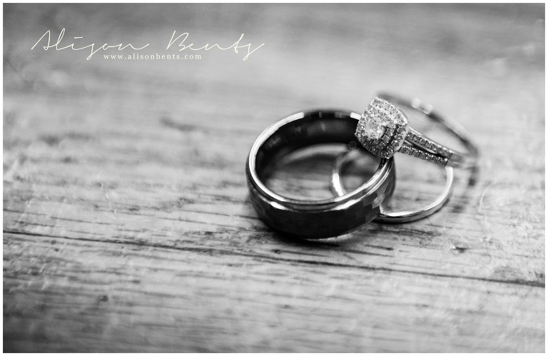 wedding rings on wood grain